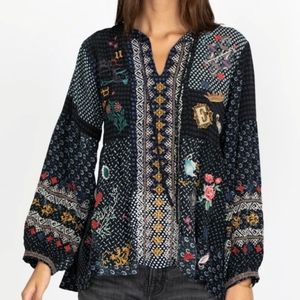 Johnny Was RARE Biya Wonder Blouse Alice In Wonderland 100% Silk